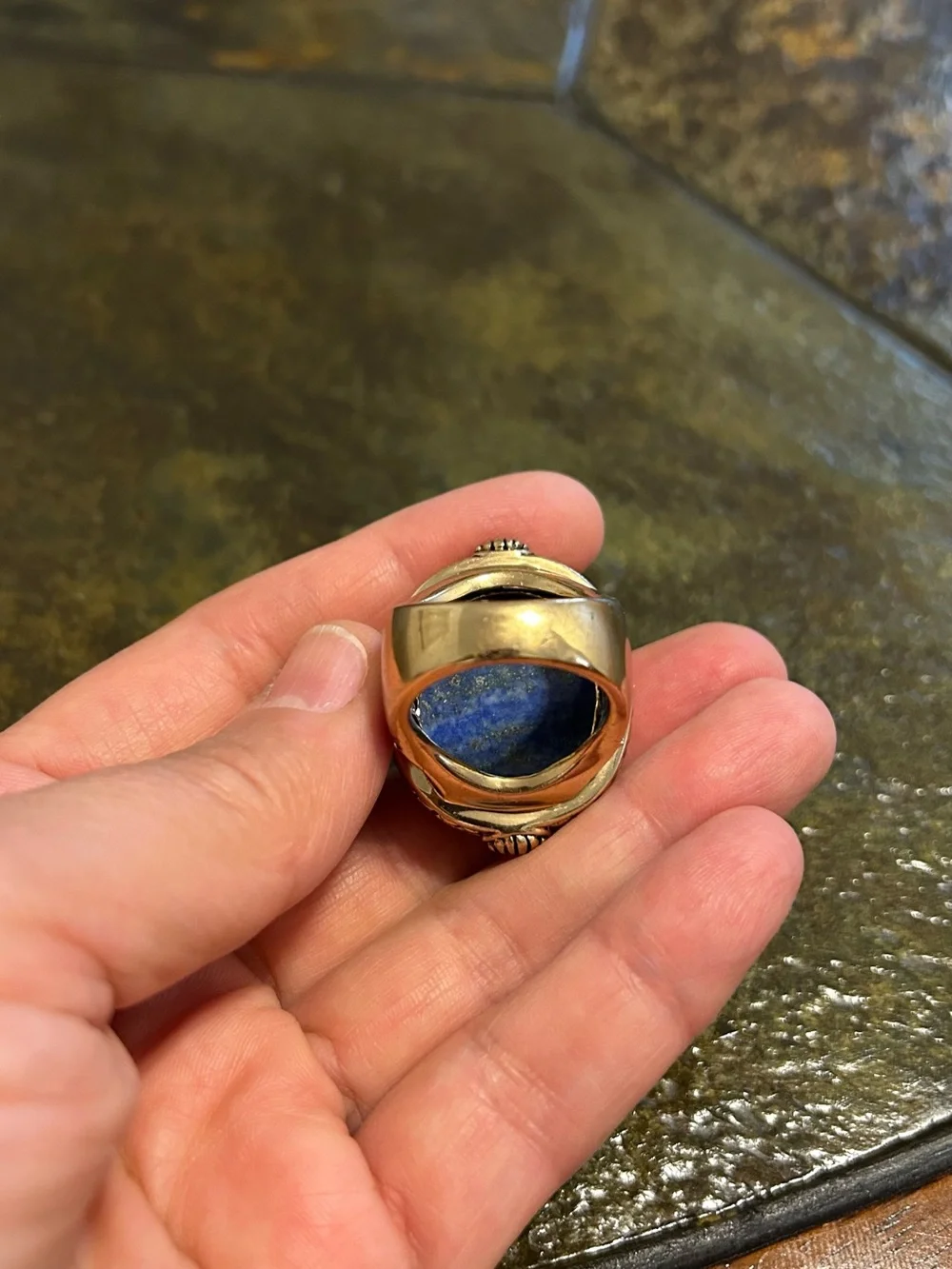 Vintage Huge BARSE Gold Tone Lapis Lazuli Statement Ring Size 9/1.2